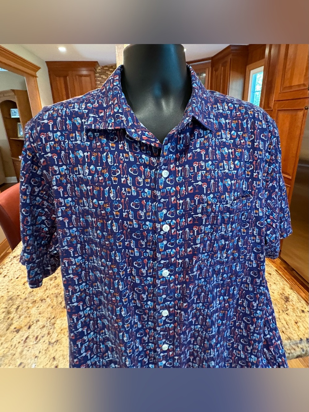 Tommy Bahama Navy Cocktail Print Short-Sleeve Button-Down Shirt